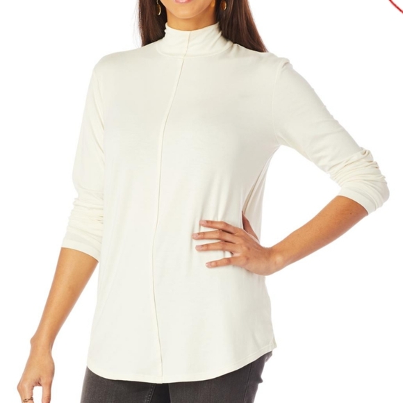 Nwot G by Guliana mock neck ecoluxe knit long sleeve tee 1X cream - Picture 2 of 8